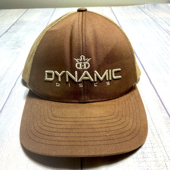 Disc Golf Embroidered Trucker Hat Dynamic Discs SnapBack Full Spell Out Brown - Picture 1 of 9